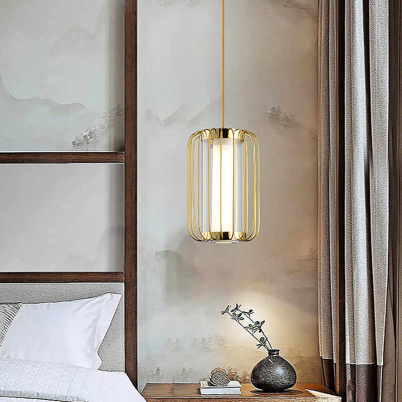 Colonial Cylinder Clear Glass 1-Head Pendant Lighting Kit With Metal Frame - Perfect For The Bedroom