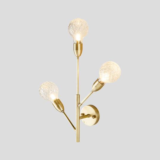 Colonial Gold Sconce With Clear Ribbed Glass And 3 Lights For Living Room Wall Lighting