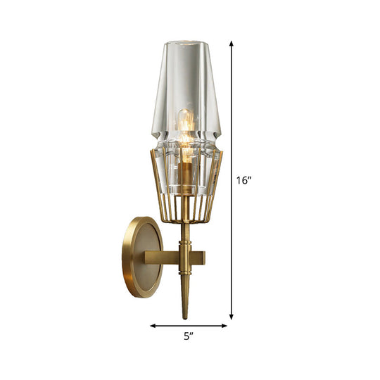 Colonial Gold Wall Sconce With Clear Glass Tapered Design 1/2-Light Porch Lighting