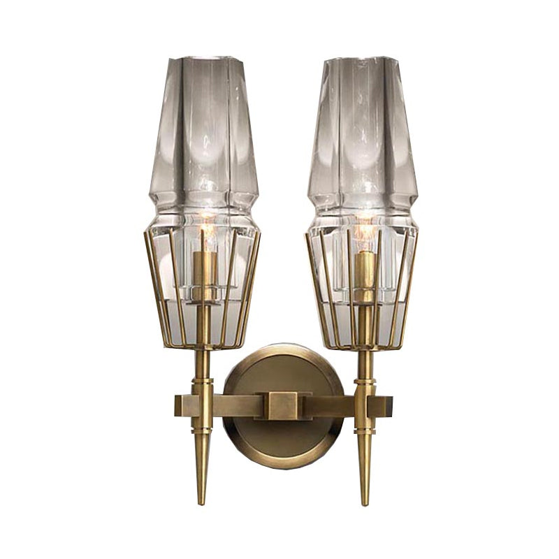 Colonial Gold Wall Sconce With Clear Glass Tapered Design 1/2-Light Porch Lighting