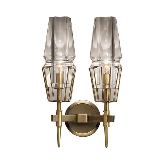 Colonial Gold Wall Sconce With Clear Glass Tapered Design 1/2-Light Porch Lighting