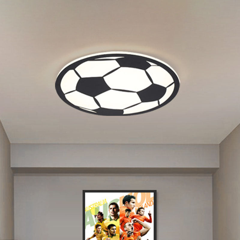Kid’s Led Football Flush Light: Black/White Acrylic Mount For Boys Bedroom