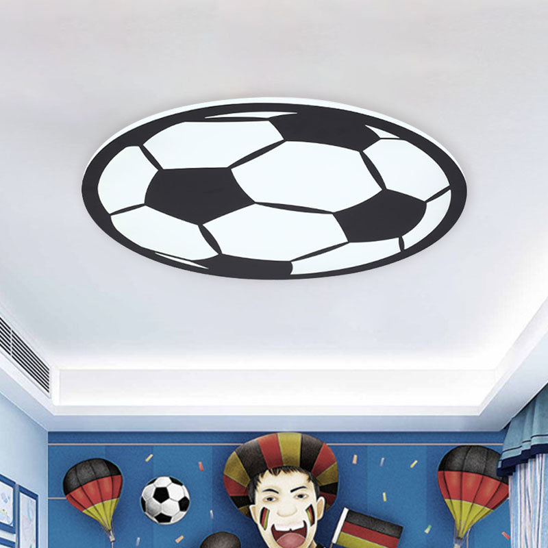 Kid’s Led Football Flush Light: Black/White Acrylic Mount For Boys Bedroom Black