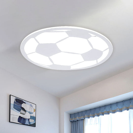Kid’s Led Football Flush Light: Black/White Acrylic Mount For Boys Bedroom White