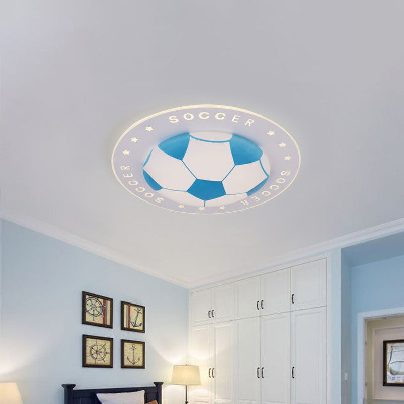 Kids Led Flush Mount Spotlight: 16.5’/20.5’ Black/Blue Football Ceiling Lamp With Acrylic Shade