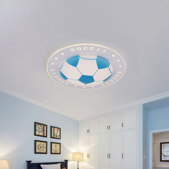 Kids Led Flush Mount Spotlight: 16.5’/20.5’ Black/Blue Football Ceiling Lamp With Acrylic Shade