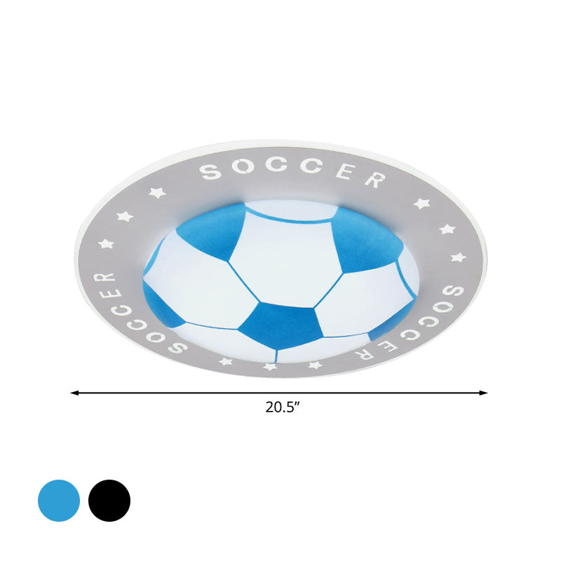 Kids Led Flush Mount Spotlight: 16.5’/20.5’ Black/Blue Football Ceiling Lamp With Acrylic Shade