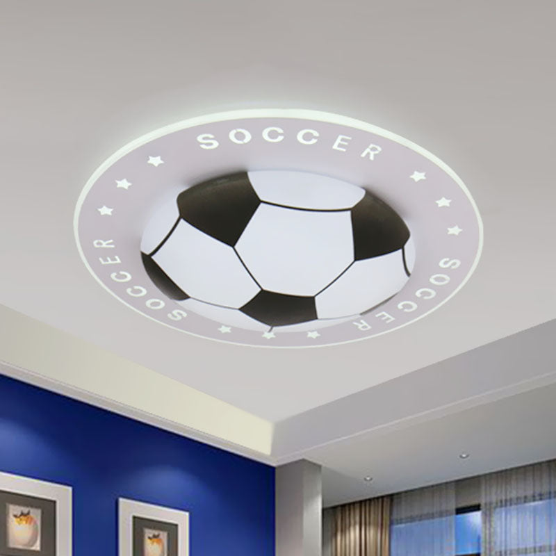 Kids Led Flush Mount Spotlight: 16.5’/20.5’ Black/Blue Football Ceiling Lamp With Acrylic Shade
