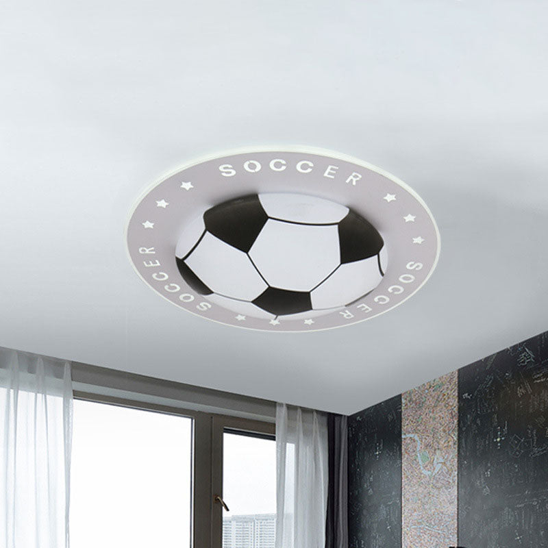 Kids Led Flush Mount Spotlight: 16.5’/20.5’ Black/Blue Football Ceiling Lamp With Acrylic Shade