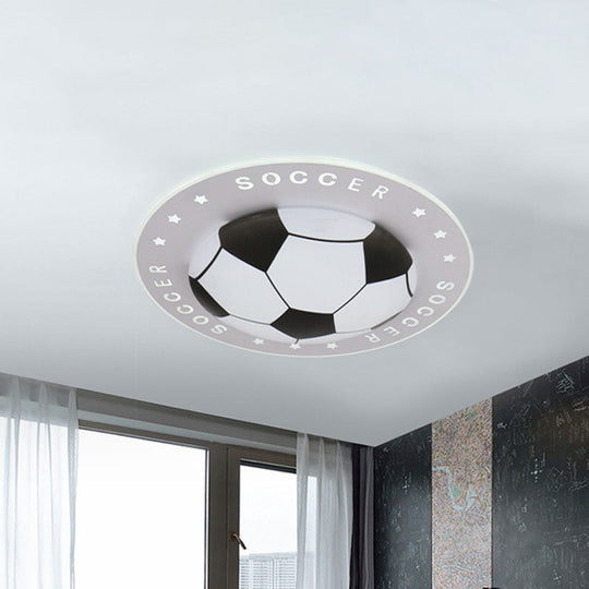 Kids Led Flush Mount Spotlight: 16.5’/20.5’ Black/Blue Football Ceiling Lamp With Acrylic Shade