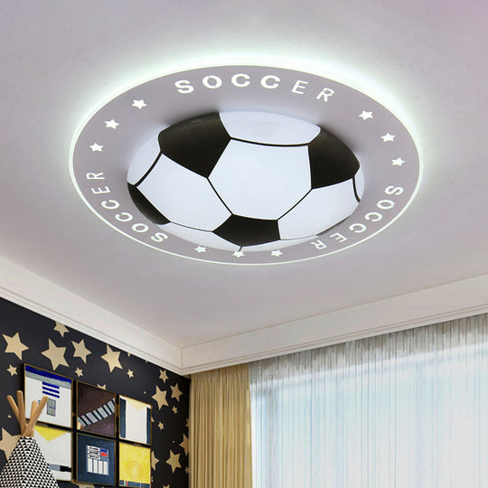 Kids Led Flush Mount Spotlight: 16.5’/20.5’ Black/Blue Football Ceiling Lamp With Acrylic Shade