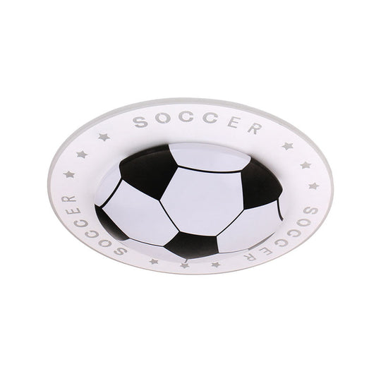 Kids Led Flush Mount Spotlight: 16.5’/20.5’ Black/Blue Football Ceiling Lamp With Acrylic Shade
