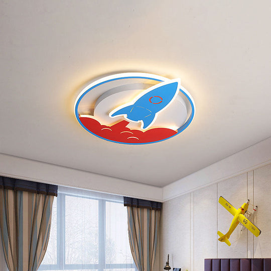 Acrylic Rocket Flush - Mount Light Fixture - Led Blue Ceiling Lamp For Boys Bedroom (16’/19.5’ W)