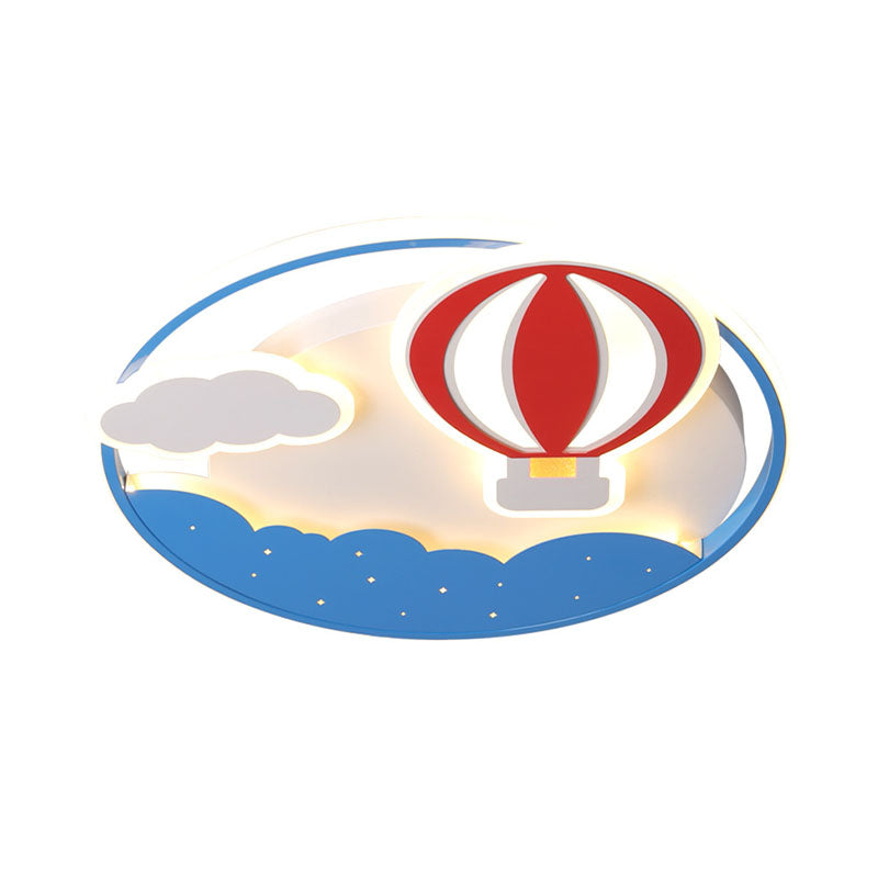 Blue Hot Air Balloon Led Flushmount Ceiling Light Fixture For Kids’ Nursery - 16’/19.5’ Wide