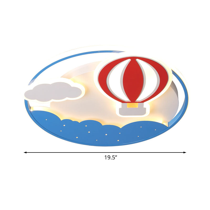 Blue Hot Air Balloon Led Flushmount Ceiling Light Fixture For Kids’ Nursery - 16’/19.5’ Wide