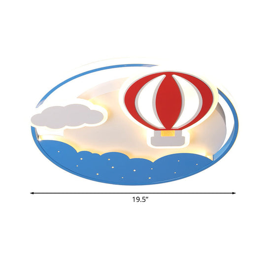 Blue Hot Air Balloon Led Flushmount Ceiling Light Fixture For Kids’ Nursery - 16’/19.5’ Wide