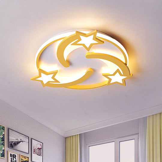 Kids Star Flush Mount Led Bedroom Ceiling Light In Yellow - 16’/19.5’ Wide