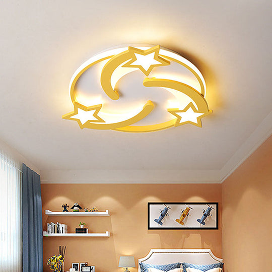Kids Star Flush Mount Led Bedroom Ceiling Light In Yellow - 16’/19.5’ Wide
