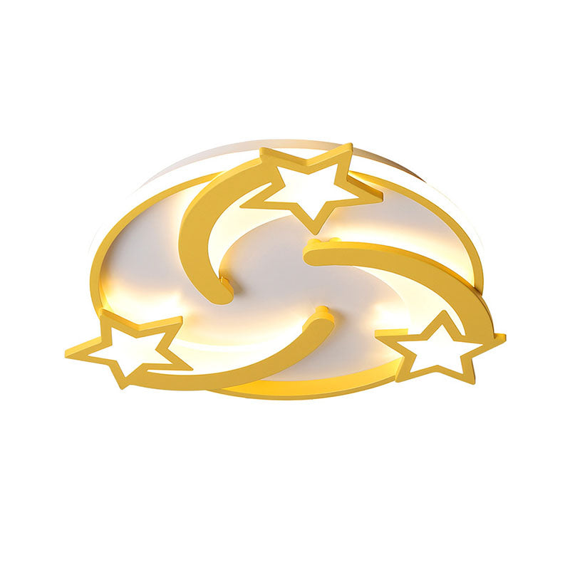 Kids Star Flush Mount Led Bedroom Ceiling Light In Yellow - 16’/19.5’ Wide