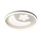Kids Led Bedroom Flush Mount Moon And Star Light Fixture In White/Pink/Blue Acrylic Shade