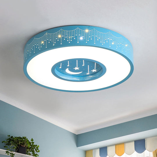 Kids Led Flush Mount Ceiling Light With Moon And Star Pattern In Pink/Blue 16/19.5 Width