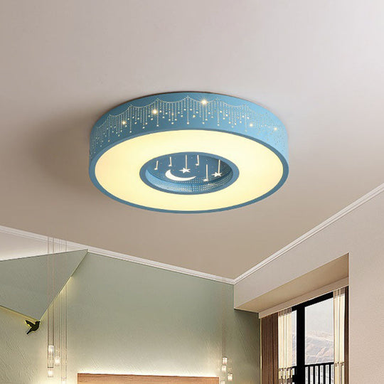 Kids Led Flush Mount Ceiling Light With Moon And Star Pattern In Pink/Blue 16/19.5 Width Blue / 16