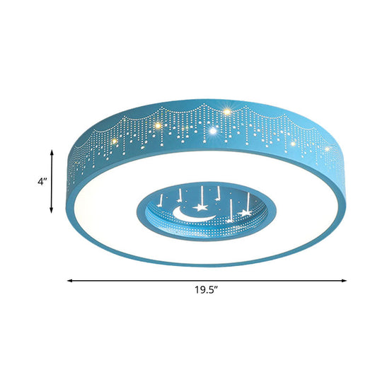 Kids Led Flush Mount Ceiling Light With Moon And Star Pattern In Pink/Blue 16/19.5 Width