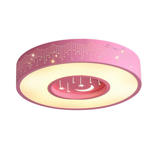 Kids Led Flush Mount Ceiling Light With Moon And Star Pattern In Pink/Blue 16/19.5 Width