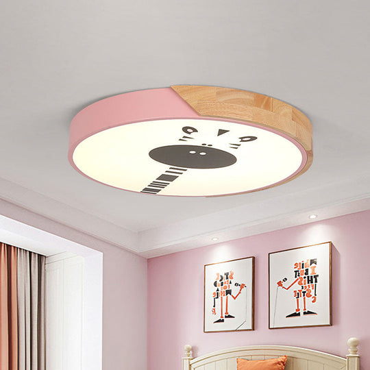 Acrylic Led Flushmount Lighting - Macaroon Ring With Giraffe Pattern Pink/Yellow/Blue 12/16 Width