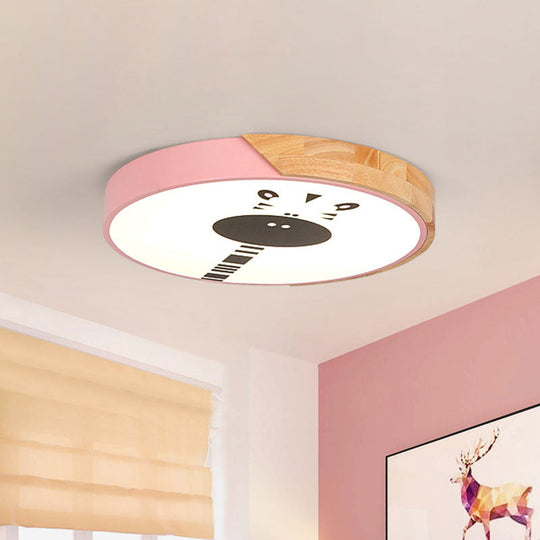 Acrylic Led Flushmount Lighting - Macaroon Ring With Giraffe Pattern Pink/Yellow/Blue 12’/16’