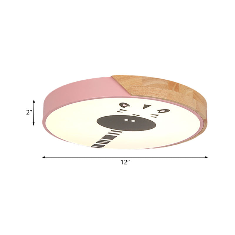 Acrylic Led Flushmount Lighting - Macaroon Ring With Giraffe Pattern Pink/Yellow/Blue 12/16 Width