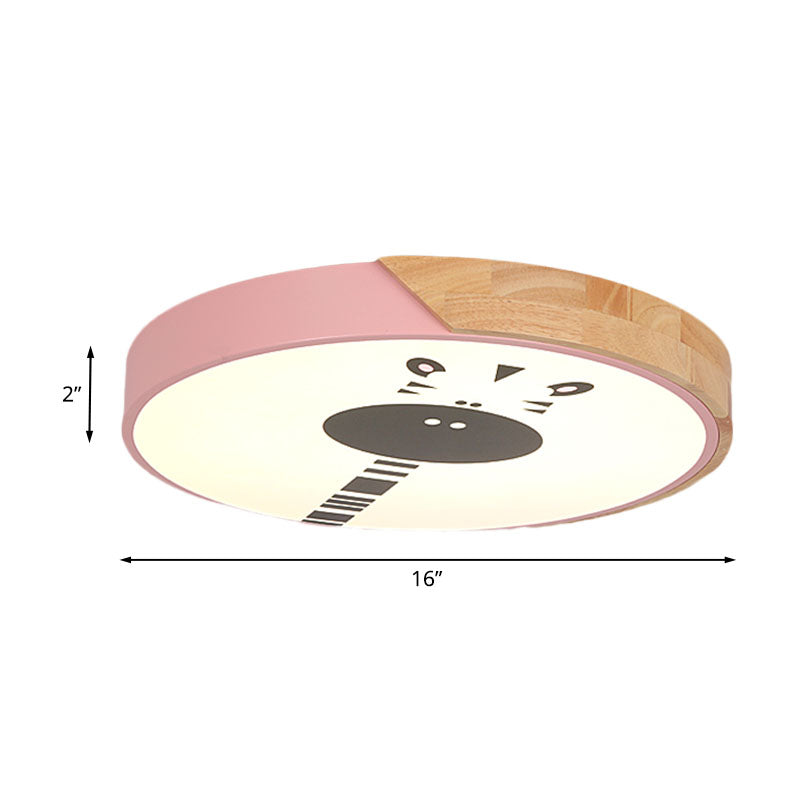 Acrylic Led Flushmount Lighting - Macaroon Ring With Giraffe Pattern Pink/Yellow/Blue 12/16 Width