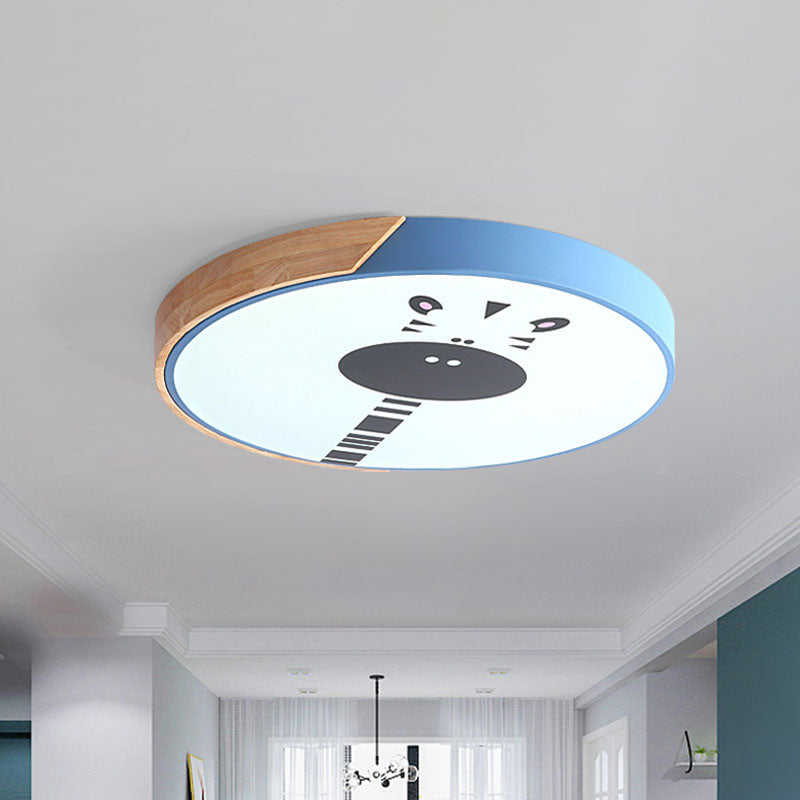 Acrylic Led Flushmount Lighting - Macaroon Ring With Giraffe Pattern Pink/Yellow/Blue 12/16 Width