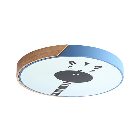 Acrylic Led Flushmount Lighting - Macaroon Ring With Giraffe Pattern Pink/Yellow/Blue 12/16 Width