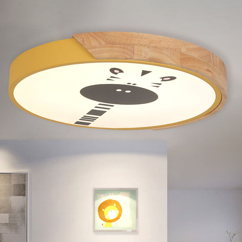 Acrylic Led Flushmount Lighting - Macaroon Ring With Giraffe Pattern Pink/Yellow/Blue 12/16 Width