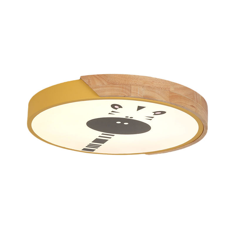 Acrylic Led Flushmount Lighting - Macaroon Ring With Giraffe Pattern Pink/Yellow/Blue 12’/16’ Width