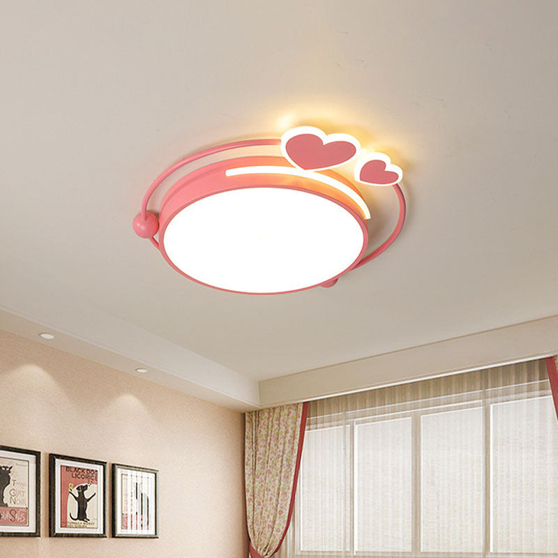 Macaroon Pink Heart Led Flush Mount Lamp - 16’/19.5’ Width