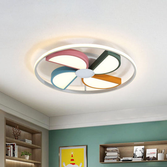 Macaroon Led White Flush Mount Ceiling Light For Bedroom Acrylic Windmill Design 16.5/20.5 Width /