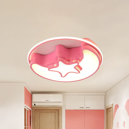 Nordic Led Ceiling Fixture With Moon And Star Flush Mount Spotlight: White/Pink/Blue Acrylic Shade