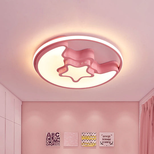 Nordic Led Ceiling Fixture With Moon And Star Flush Mount Spotlight: White/Pink/Blue Acrylic Shade 3