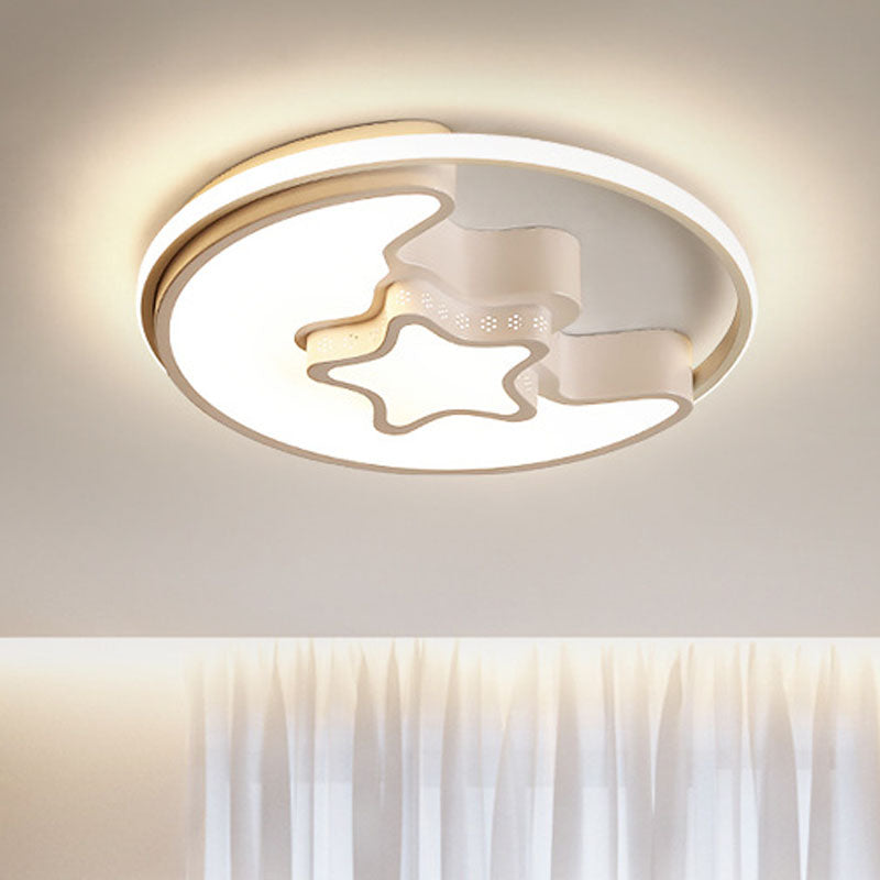 Nordic Led Ceiling Fixture With Moon And Star Flush Mount Spotlight: White/Pink/Blue Acrylic Shade