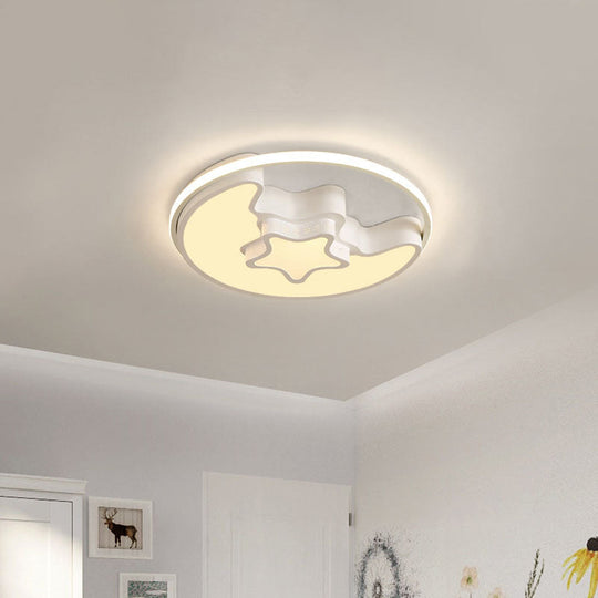 Nordic Led Ceiling Fixture With Moon And Star Flush Mount Spotlight: White/Pink/Blue Acrylic Shade 3