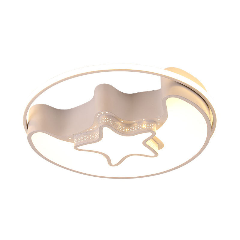 Nordic Led Ceiling Fixture With Moon And Star Flush Mount Spotlight: White/Pink/Blue Acrylic Shade 3