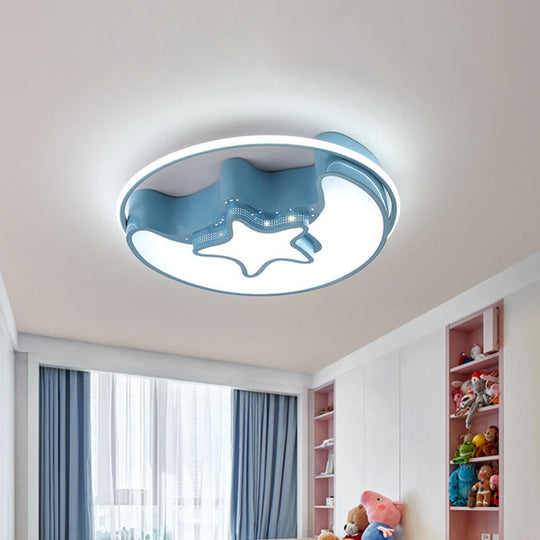 Nordic Led Ceiling Fixture With Moon And Star Flush Mount Spotlight: White/Pink/Blue Acrylic Shade 3