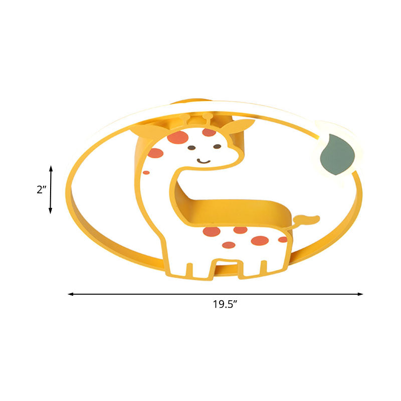 Giraffe Kids Ceiling Light Fixture - Iron Frame Led Yellow Flush Mount For Childrens Bedroom
