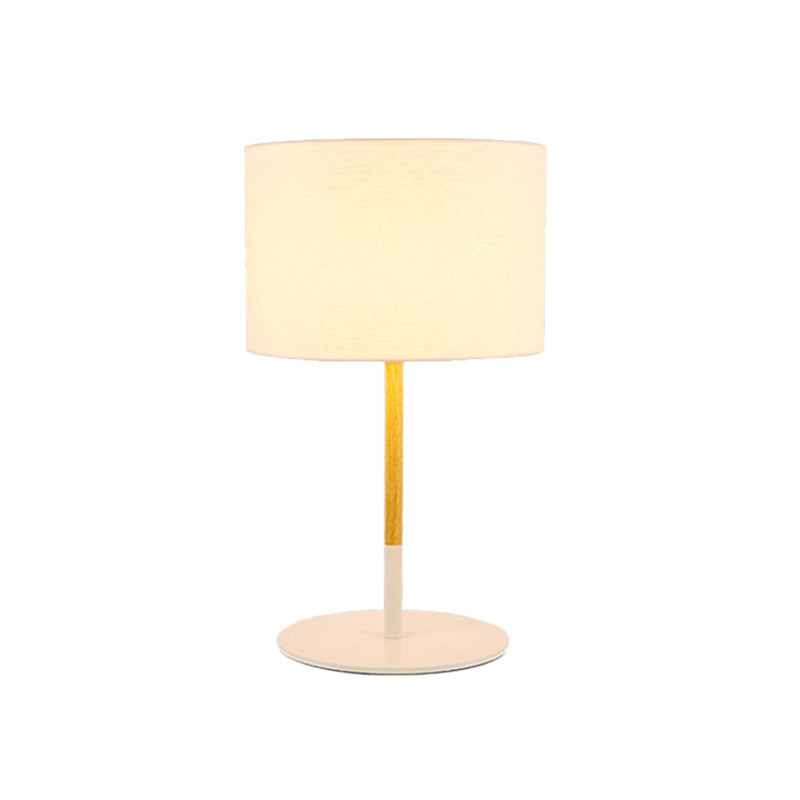 Countryside Fabric Drum Shade Nightstand Lamp With Metal Base - Black/White White