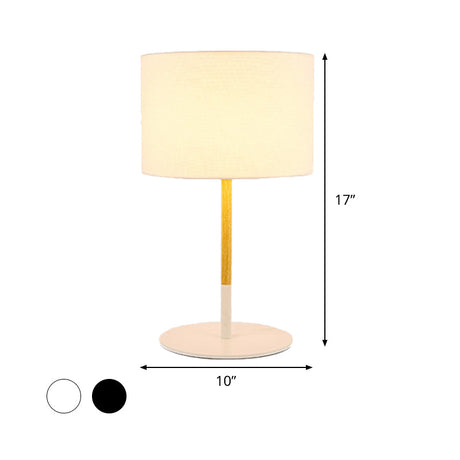 Countryside Fabric Drum Shade Nightstand Lamp With Metal Base - Black/White