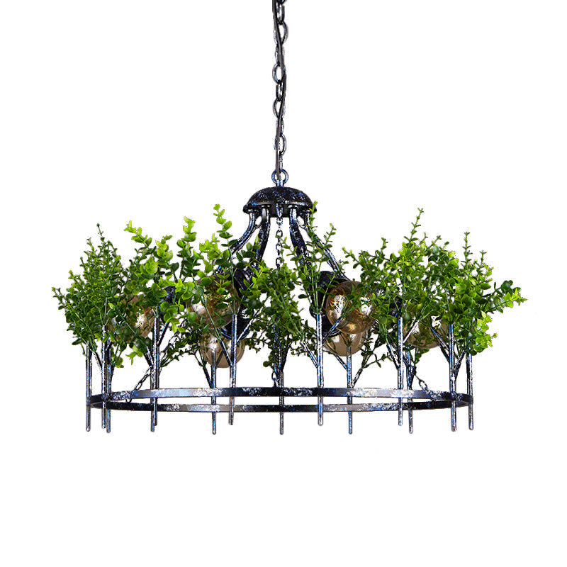 Industrial Iron Chandelier With 6 Nickel Heads - Circular Hanging Light Fixture Plant Decor