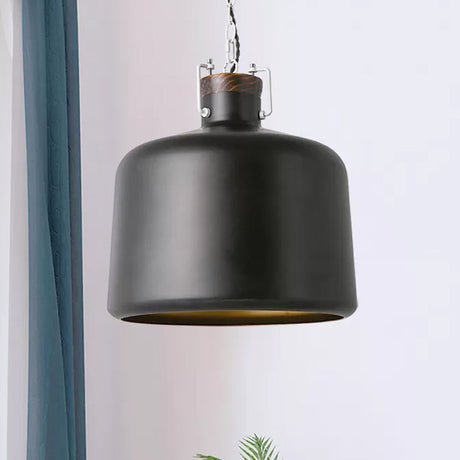 Industrial Iron Bucket Pendant Light Fixture - 1 Bulb Black/White Ceiling Lamp