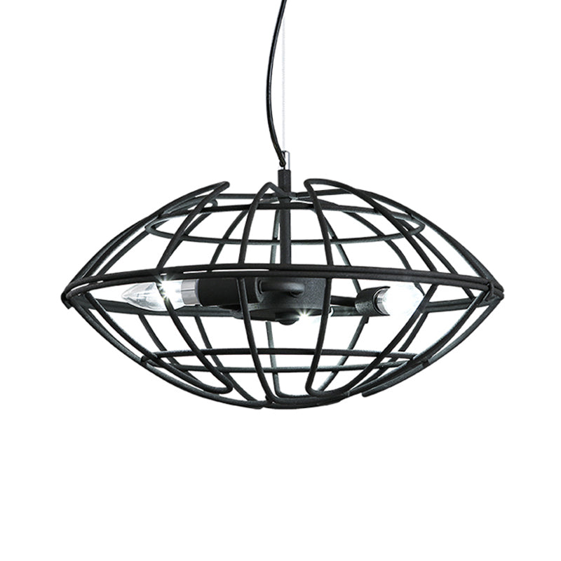 Metal Black Chandelier Light With Ufo Wire Cage - 3 Bulbs Restaurant Suspension Lighting